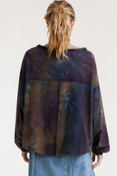 Umgee Full Size Tie Dye Round Neck Long Balloon Sleeve Top Plus Size OutfitFlow